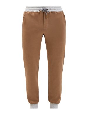 Хлопковые брюки в спортивном стиле с контрастными кромками ELEVENTY. Цвет: коричневый