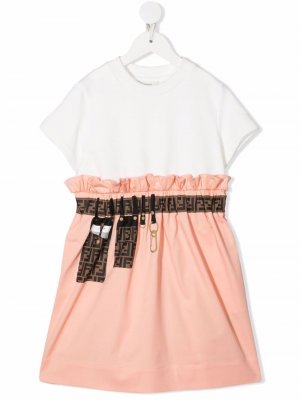 Платье с короткими рукавами и логотипом Fendi Kids. Цвет: розовый