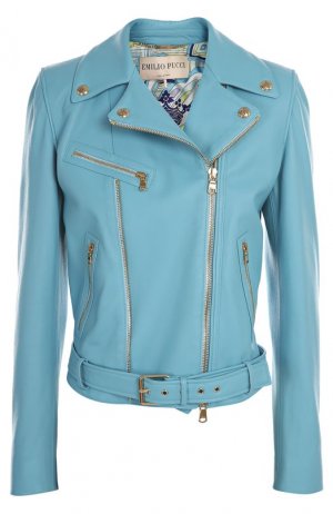 Куртка кожаная Emilio Pucci. Цвет: голубой