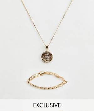 Набор из ожерелья и браслета с подвеской Святой Христофор эксклюзивно для ASOS Chained & Able. Цвет: золотой