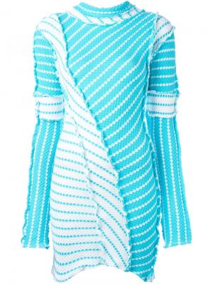 Платье мини с узором и необработанными краями Richard Malone. Цвет: синий