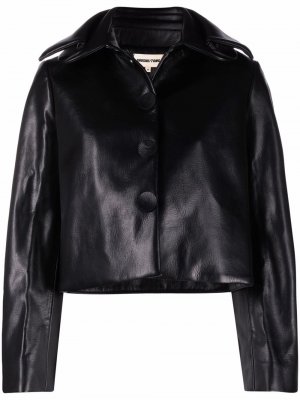 Укороченная куртка из искусственной кожи SHUSHU/TONG. Цвет: черный