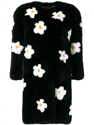 Пальто миди с цветочным узором Liska. Цвет: черный