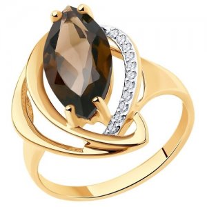 Кольцо из золота с раухтопазом и фианитами 51-310-00966-1, размер 19.5 Diamant