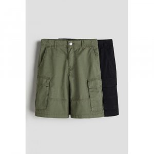 Хлопковые шорты-карго HM, комплект из 2 предметов, хаки, зеленый, черный H&M