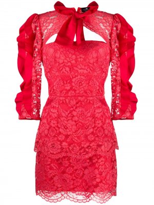 Короткое кружевное платье Elisabetta Franchi. Цвет: красный