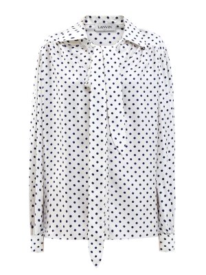 Шелковая блуза в винтажном стиле с принтом горох LANVIN. Цвет: черно-белый