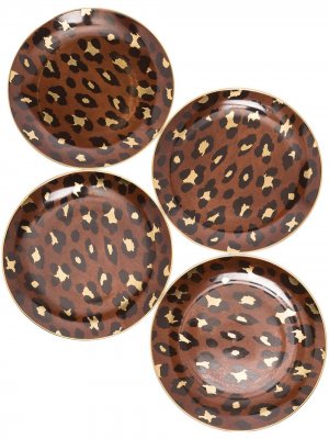 LObjet набор из четырех тарелок Canape с леопардовым узором L'Objet. Цвет: коричневый