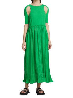 Плиссированное платье миди с вырезами на плечах Adina , зеленый Deveaux New York
