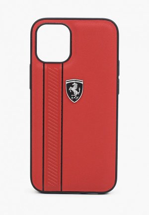 Чехол для iPhone Ferrari 12 mini (5.4), Off-Track Genuine leather Stitched stipe Red. Цвет: красный