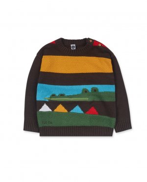 Коричневый трикотажный свитер для мальчика , темно Tuc