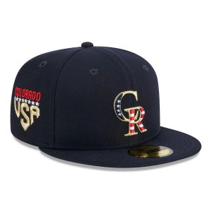 Мужская облегающая шляпа New Era Navy Colorado Rockies 2023 Четвертое июля 59FIFTY