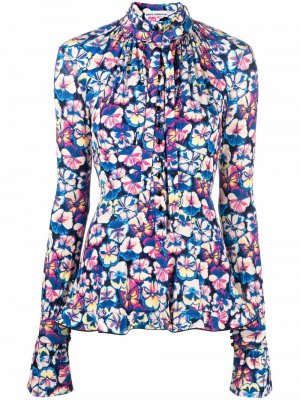Рубашка с цветочным принтом и складками Paco Rabanne. Цвет: синий
