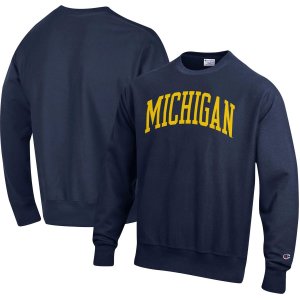 Мужской темно-синий пуловер с принтом Michigan Wolverines Arch обратного переплетения Champion