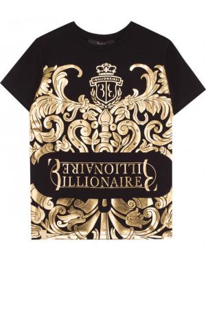 Хлопковая футболка с принтом Billionaire. Цвет: черный