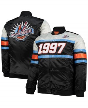Мужская черная куртка big and tall hardwood classics 1997 nba all-star game, плотная атласная на цельных кнопках , черный Mitchell & Ness