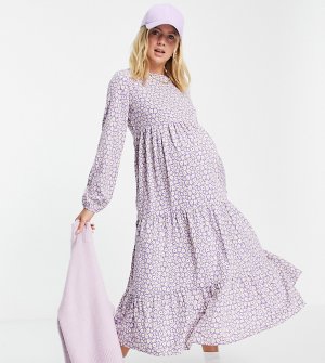 Фиолетовое ярусное платье макси с присборенной юбкой и цветочным принтом -Многоцветный Pieces Maternity