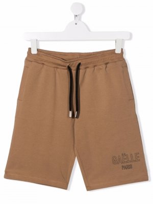 TEEN logo-print cotton track shorts Gaelle Paris Kids. Цвет: коричневый