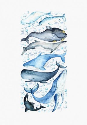 Наклейка декоративная Galerys Синие киты, 120*55 см. Цвет: голубой