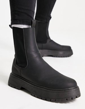 Черные ботинки челси из искусственной кожи DESIGN Asos