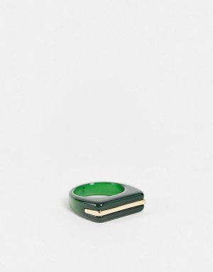 Темно-зеленое полимерное кольцо с золотистой отделкой -Зеленый цвет DesignB London