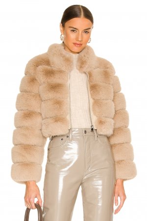 Куртка Faux Fox Fur, кэмел Adrienne Landau