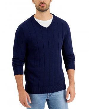 Мужской хлопковый свитер с v-образным вырезом и драпировкой , цвет Navy Blue Club Room