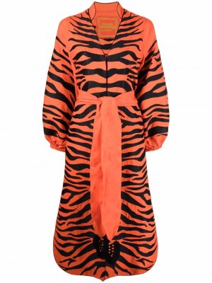 Платье миди с тигровым принтом Yuliya Magdych. Цвет: оранжевый