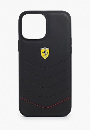 Чехол для iPhone Ferrari 13 Pro Max, Genuine leather Quilted with metal logo Hard Black. Цвет: черный