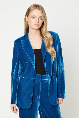 Однобортный бархатный двубортный пиджак , синий Oasis