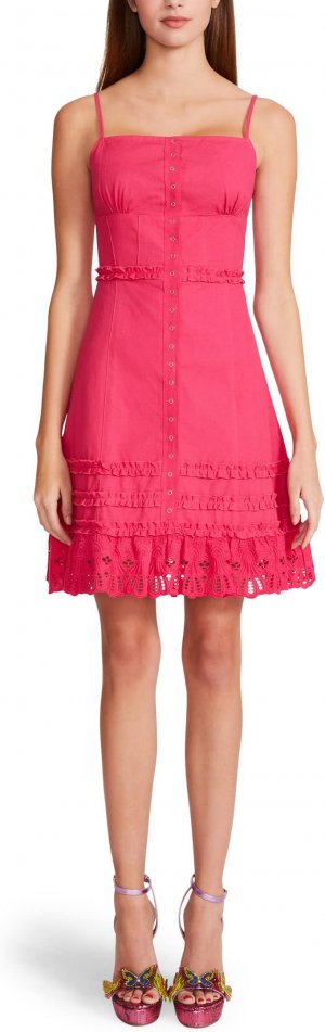Платье-комбинация из хлопковой парусины с застежкой спереди , розовый Betsey Johnson