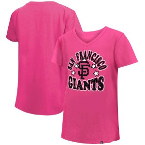 Розовая футболка из джерси Сан-Франциско Джайентс для девочек, молодежная с v-образным вырезом и звездами New Era