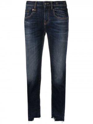 Укороченные джинсы средней посадки R13. Цвет: синий