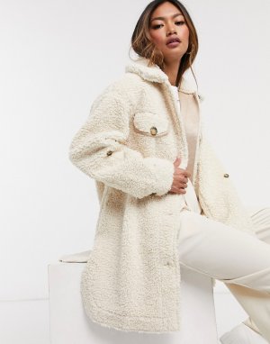 Плюшевое пальто цвета ванили с поясом Saba-Белый Urbancode