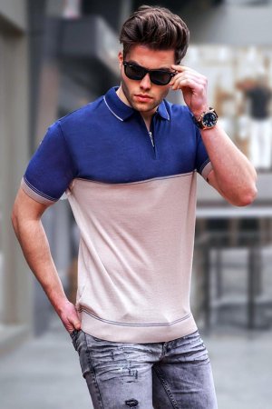 Норковая трикотажная мужская футболка с воротником-поло на молнии 5731 MADMEXT