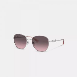 Круглые солнцезащитные очки Script серебристо-розовые Coach