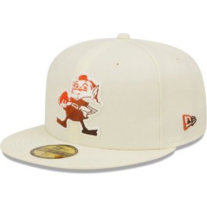 Мужская облегающая шляпа New Era Cream Cleveland Browns Chrome Dim 59FIFTY