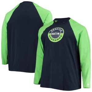 Мужская футболка темно-синего/неоново-зеленого цвета с длинным рукавом Seattle Seahawks Big & Tall League реглан New Era
