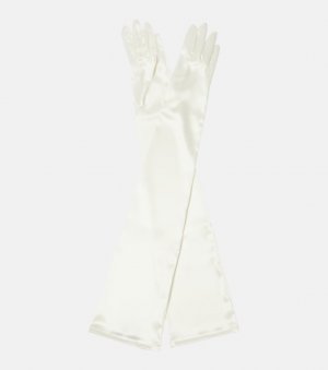 Атласные перчатки из смесового шелка, белый Dolce&Gabbana