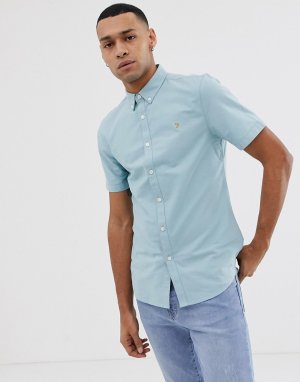 Бирюзовая оксфордская рубашка узкого кроя с короткими рукавами Brewer-Синий Farah