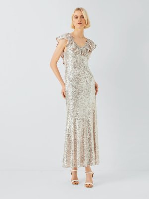 Платье миди Rex с пайетками и рюшами , серебряный Olivia Rubin