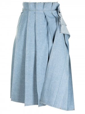 Плиссированная юбка миди из денима SJYP. Цвет: синий