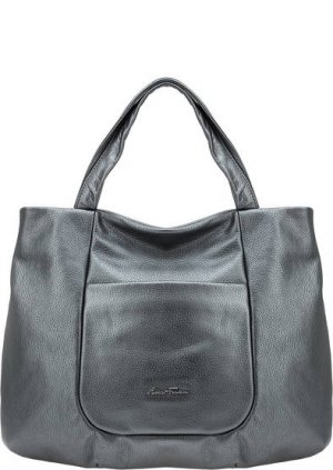 Вместительная кожаная сумка серебристого цвета Azaro. Цвет: серебряный