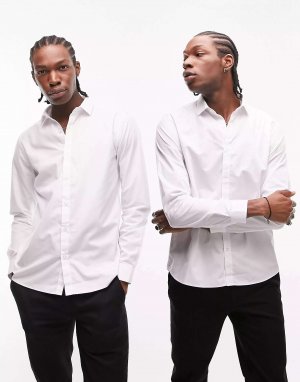 Комплект белых узких строгих рубашек с длинными рукавами (2 шт.) Topman