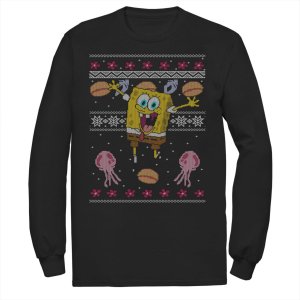Мужская футболка с длинными рукавами и рисунком «Губка Боб Квадратные Штаны Медуза Ugly Christmas» Nickelodeon