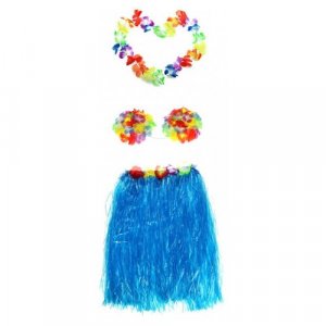 Набор гавайское ожерелье 96 см, лиф Лилия лифчик из цветов, юбка голубая 60 см Happy Pirate. Цвет: голубой