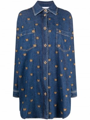 Джинсовое платье-рубашка с вышивкой Teddy Moschino. Цвет: синий