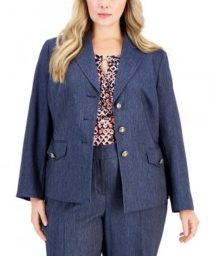 Джинсовый пиджак больших размеров с тремя пуговицами и длинными рукавами , синий Kasper