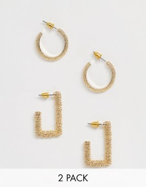 Комплект из 2 золотистых фактурных серег-колец -Золотой ASOS DESIGN
