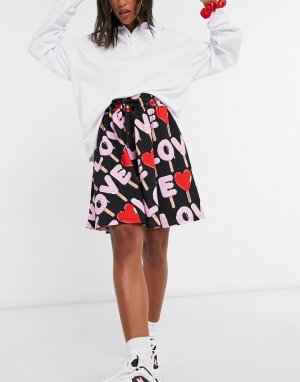 Черная юбка мини с принтом «Love» -Черный цвет Love Moschino